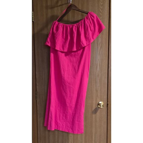 Tuckernuck Pomander Place Florencia One Shoulder Ruffle Linen Blend Midi Dress - Picture 2 of 11